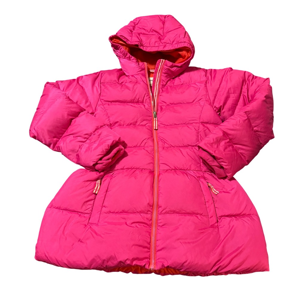 Lands' End‎ Size Large 14 Pink Hooded Puffer Coat Girl Kid Full Zip Winter Warm